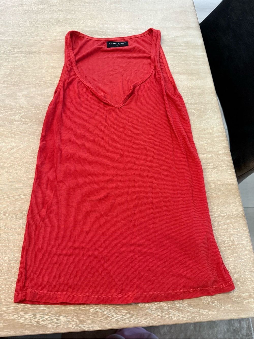 Michael Lauren Vibrant Red Ribbed V-Neck Tank